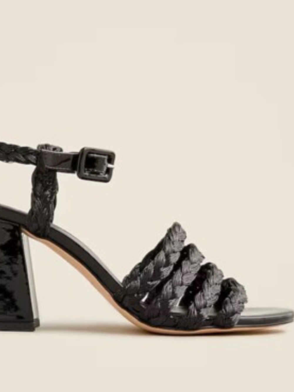 J. Crew Black Braided Strap Block Heel Sandal with Ankle Buckle